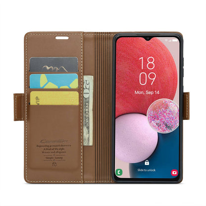 Samsung Galaxy A13/A04/M13 5G Butterfly Buckle Leather Case - RFID, Card Slot, Stand Feature