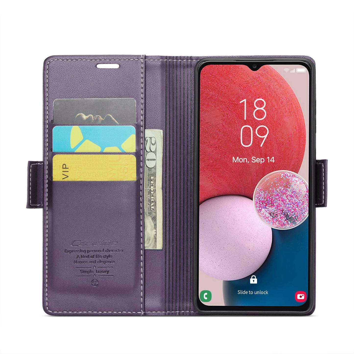 Samsung Galaxy A13/A04/M13 5G Butterfly Buckle Leather Case - RFID, Card Slot, Stand Feature