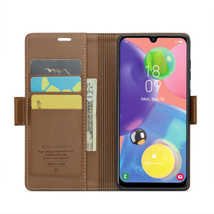 Samsung Galaxy A70/A70s RFID Leather Case - Litchi Texture with Card Slot & Stand