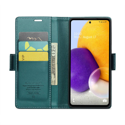 Samsung Galaxy A72 Case - RFID Blocking Litchi Leather Wallet with Stand & Card Slot