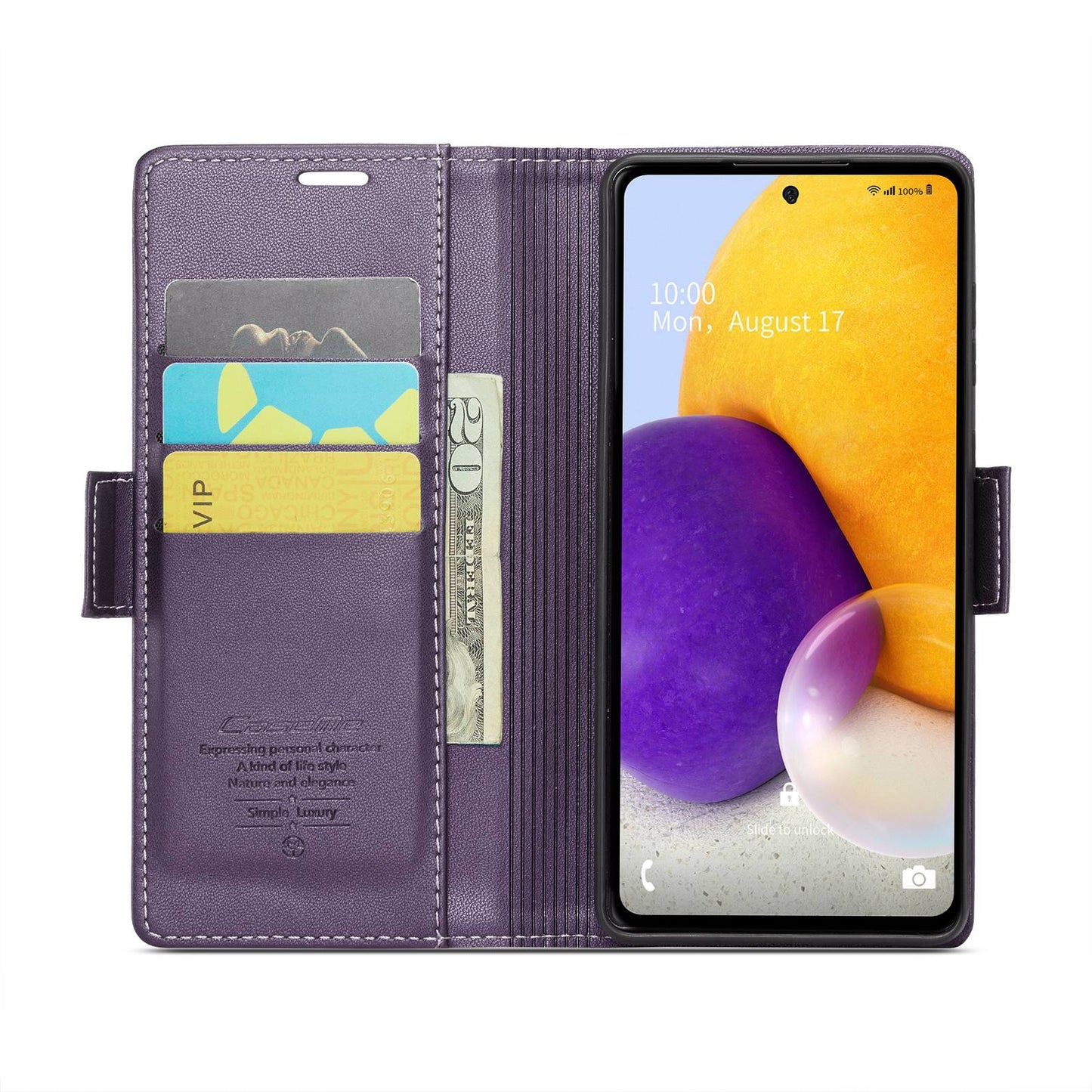 Samsung Galaxy A72 Case - RFID Blocking Litchi Leather Wallet with Stand & Card Slot