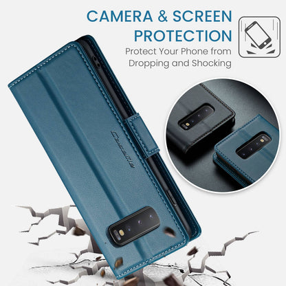 Samsung Galaxy S10 Leather Case - RFID Anti-Theft, Card Slot, Stand, Butterfly Buckle, Litchi Texture