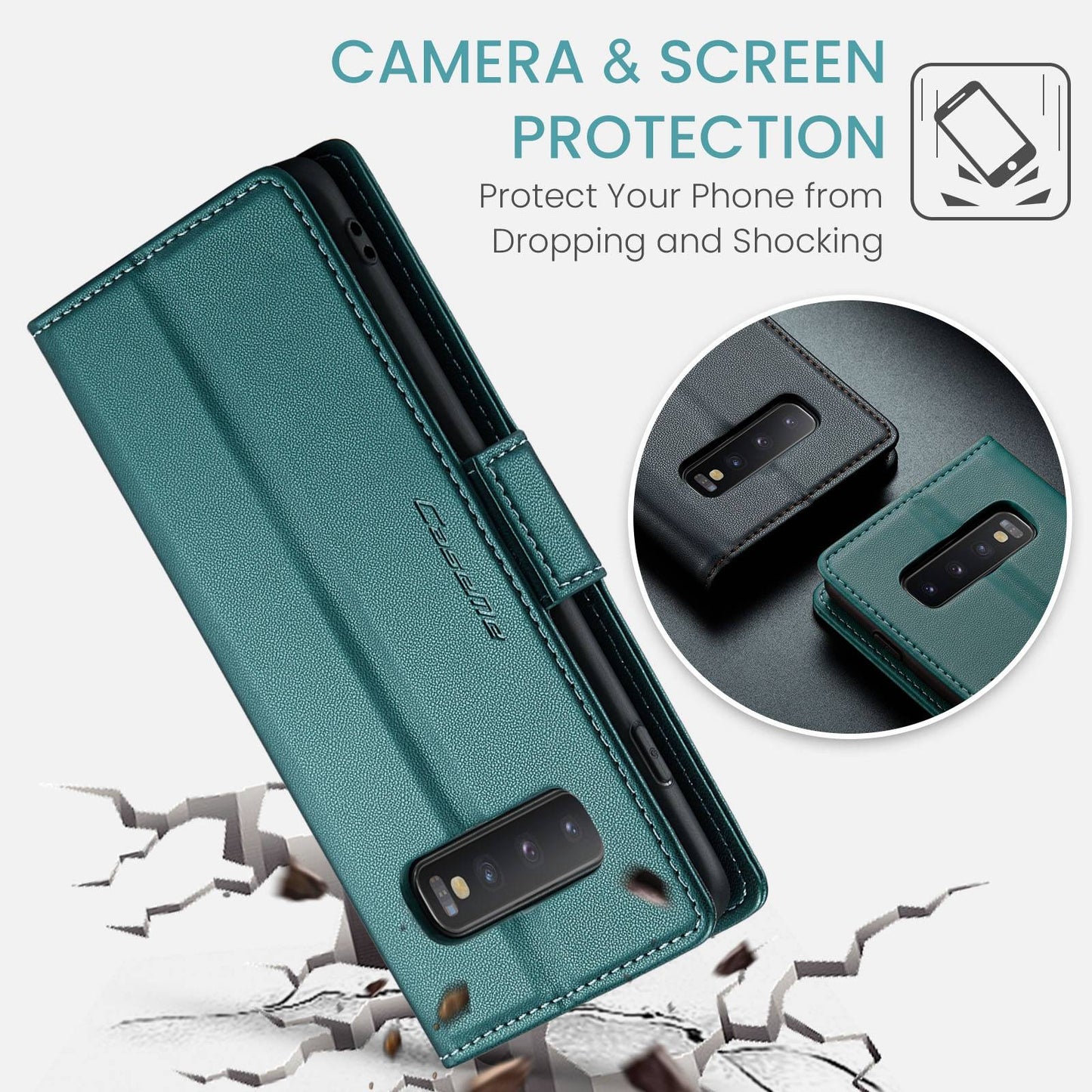 Samsung Galaxy S10 Leather Case - RFID Anti-Theft, Card Slot, Stand, Butterfly Buckle, Litchi Texture