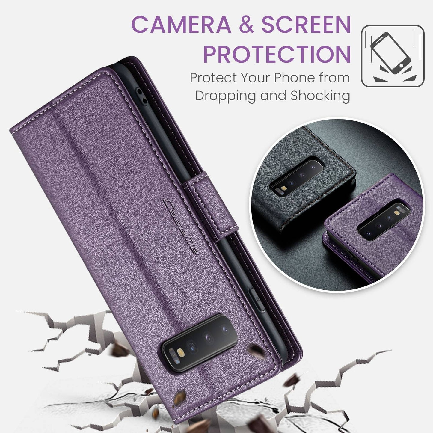 Samsung Galaxy S10+ Case - RFID Anti-Theft, Butterfly Buckle, Litchi Leather with Card Slot & Stand