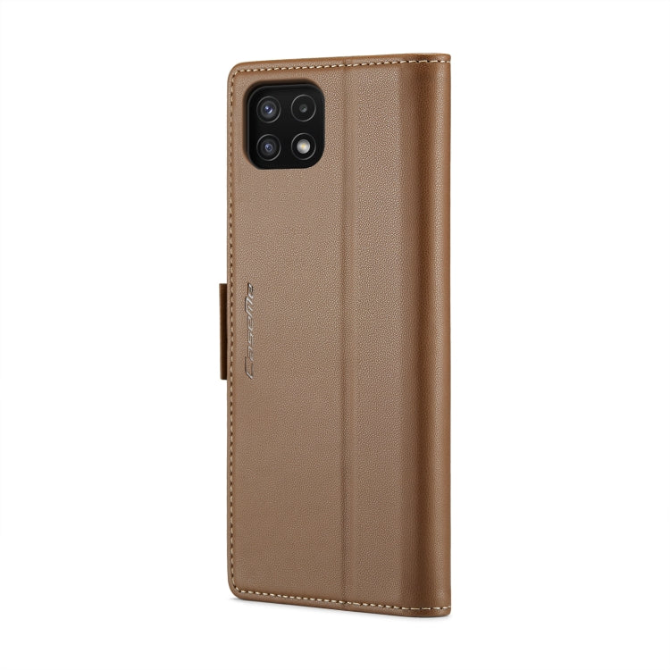 Samsung Galaxy A22 5G Leather Case - RFID Anti-theft Litchi Texture with Card Slot & Stand