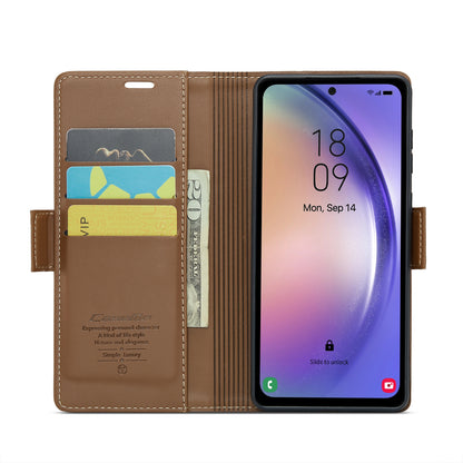 Samsung Galaxy A54 5G Leather Case - RFID Anti-Theft Butterfly Buckle, Card Slot, Stand, Litchi Texture