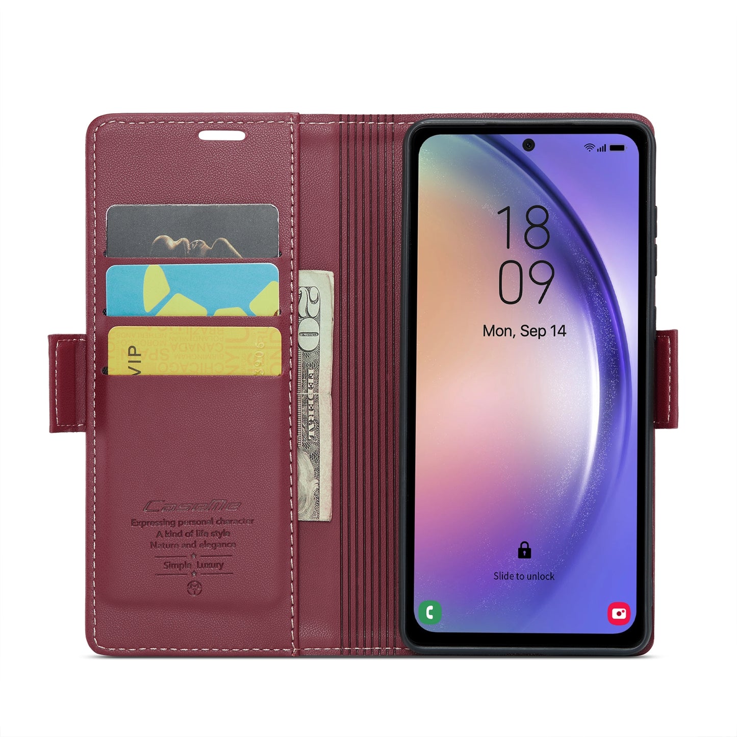 Samsung Galaxy A54 5G Leather Case - RFID Anti-Theft Butterfly Buckle, Card Slot, Stand, Litchi Texture