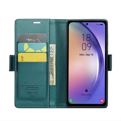 Samsung Galaxy A54 5G Leather Case - RFID Anti-Theft Butterfly Buckle, Card Slot, Stand, Litchi Texture