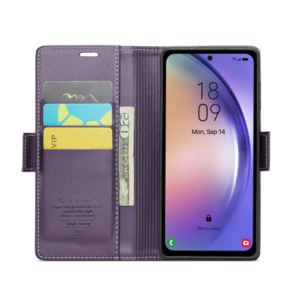 Samsung Galaxy A54 5G Leather Case - RFID Anti-Theft Butterfly Buckle, Card Slot, Stand, Litchi Texture