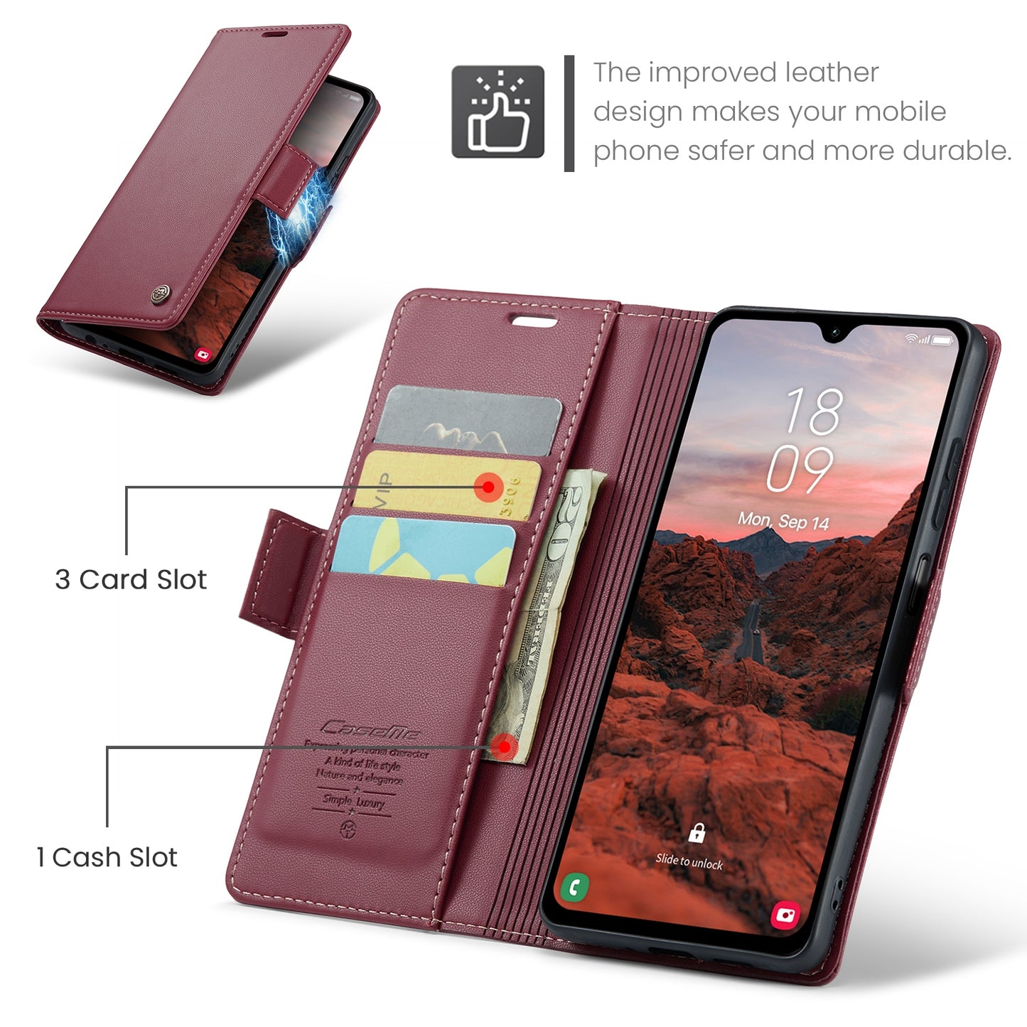 Samsung Galaxy A05s Leather Case - RFID Anti-theft Butterfly Buckle, Card Wallet & Stand - Litchi Texture