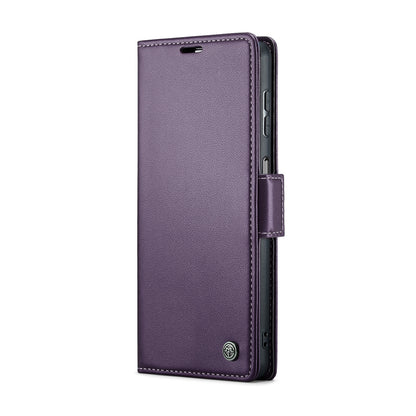 Samsung Galaxy A25 5G Leather Case - RFID, Butterfly Buckle, Card Slot, Stand - Litchi Texture