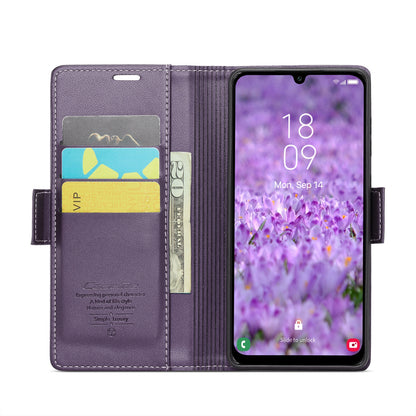 Samsung Galaxy A25 5G Leather Case - RFID, Butterfly Buckle, Card Slot, Stand - Litchi Texture