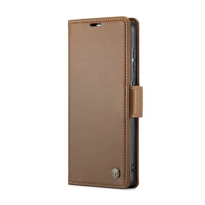 Samsung Galaxy A55 Case - Litchi Texture Leather, RFID Anti-Theft, Butterfly Buckle, Card Holder