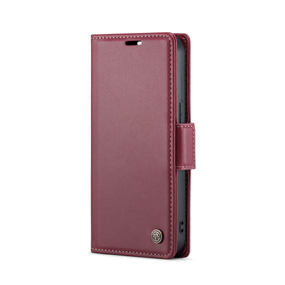 iPhone 14 Leather Case - Butterfly Buckle, RFID Anti-Theft, Card Slot, Litchi Texture