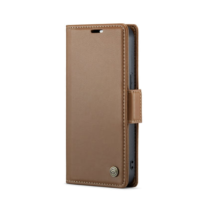 iPhone 14 Plus Leather Case - RFID, Butterfly Buckle, Card Slot, Litchi Texture