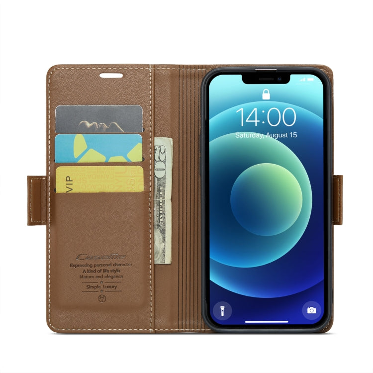 iPhone 12/12 Pro Leather Case - Butterfly Buckle, RFID, Litchi Texture, Card Slot