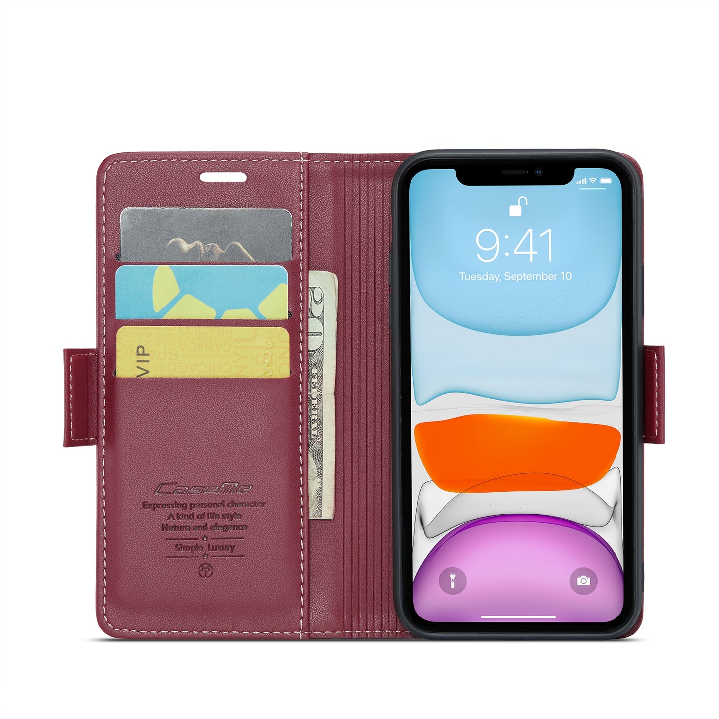 iPhone 11 Leather Case - RFID Anti-Theft, Butterfly Buckle, Litchi Texture, Card Slot