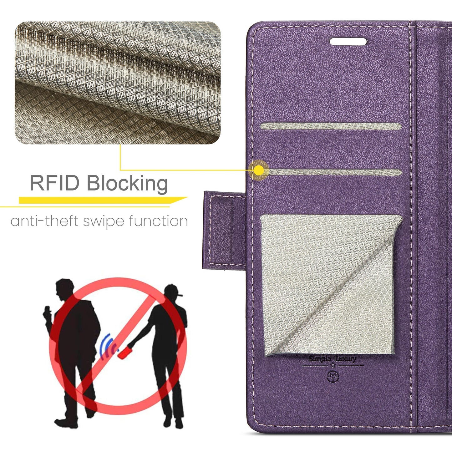 Xiaomi 14 Leather Case - RFID Anti-Theft, Litchi Texture, Wallet & Stand Design