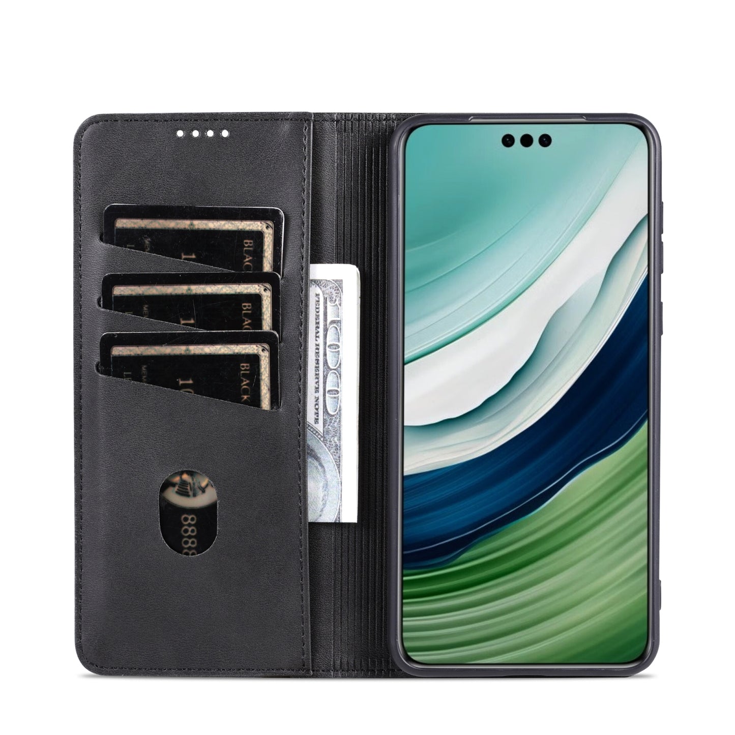 Huawei Mate 60 Leather Wallet Case with Card Holder & Magnetic Closure