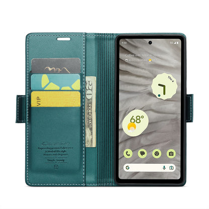 Google Pixel 7a Leather Case - RFID Anti-theft Litchi Texture with Butterfly Buckle, Card Slot & Stand