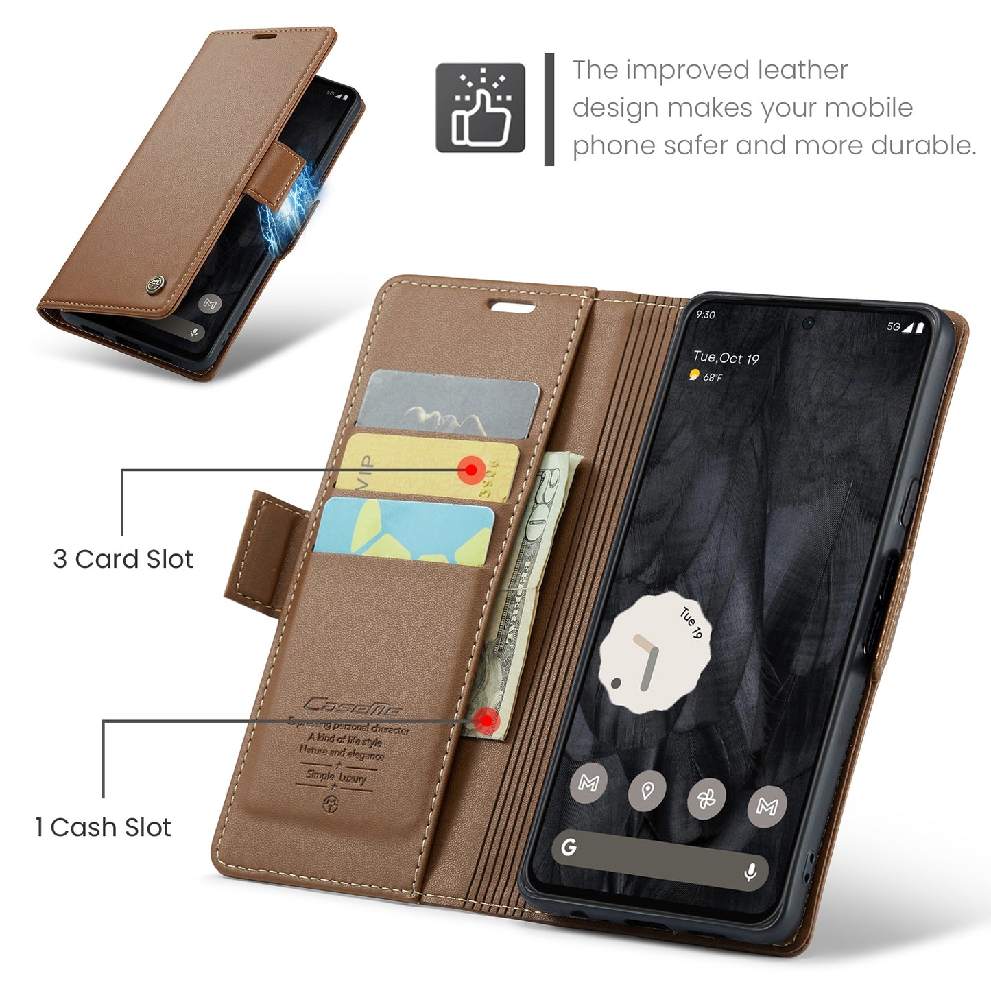 Google Pixel 8 Pro Leather Case - RFID Anti-theft Litchi Texture with Butterfly Buckle, Card Slot & Stand