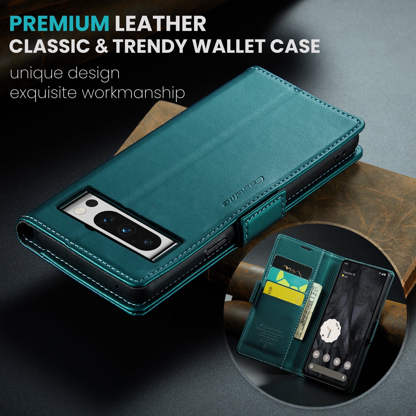 Google Pixel 8 Pro Leather Case - RFID Anti-theft Litchi Texture with Butterfly Buckle, Card Slot & Stand