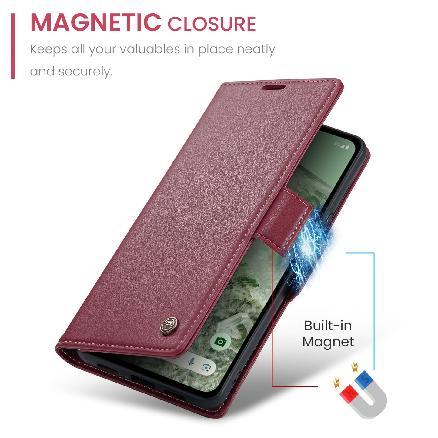 Google Pixel 8a Leather Case - RFID Anti-theft Litchi Texture with Butterfly Buckle, Card Slot & Stand