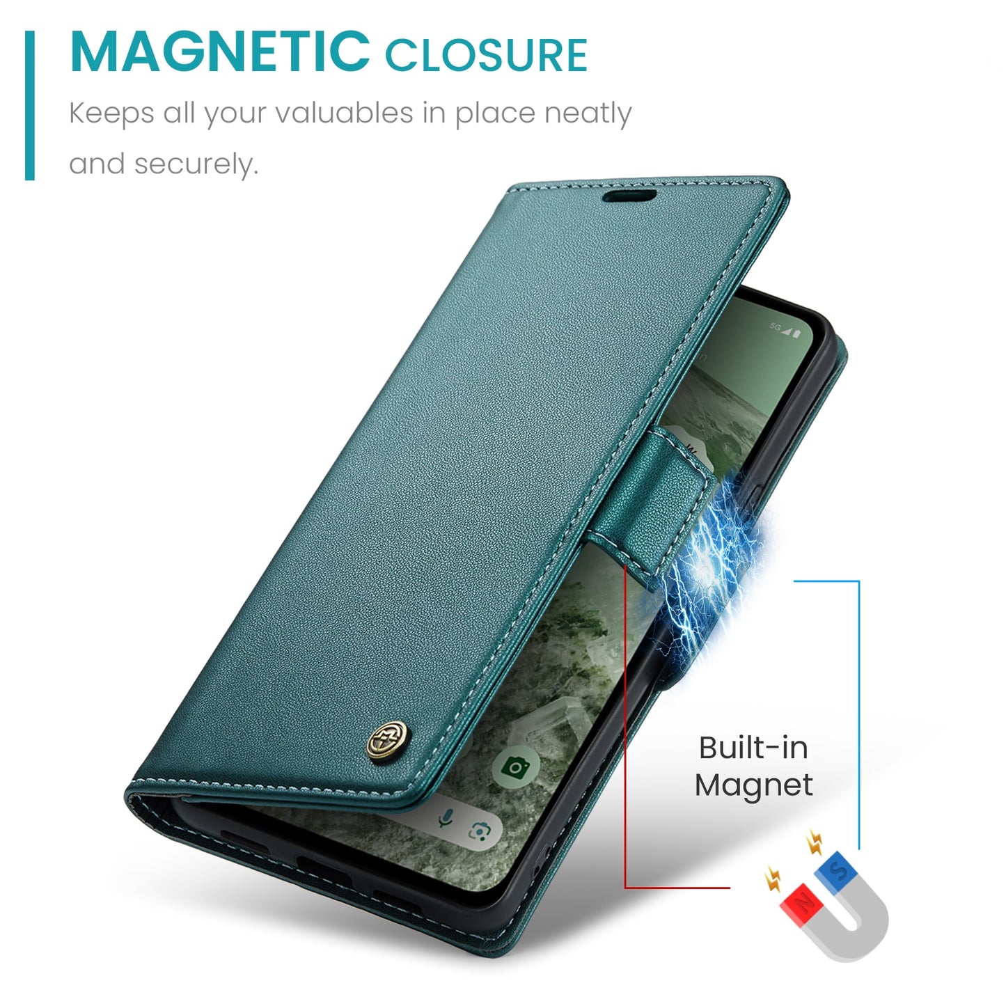 Google Pixel 8a Leather Case - RFID Anti-theft Litchi Texture with Butterfly Buckle, Card Slot & Stand