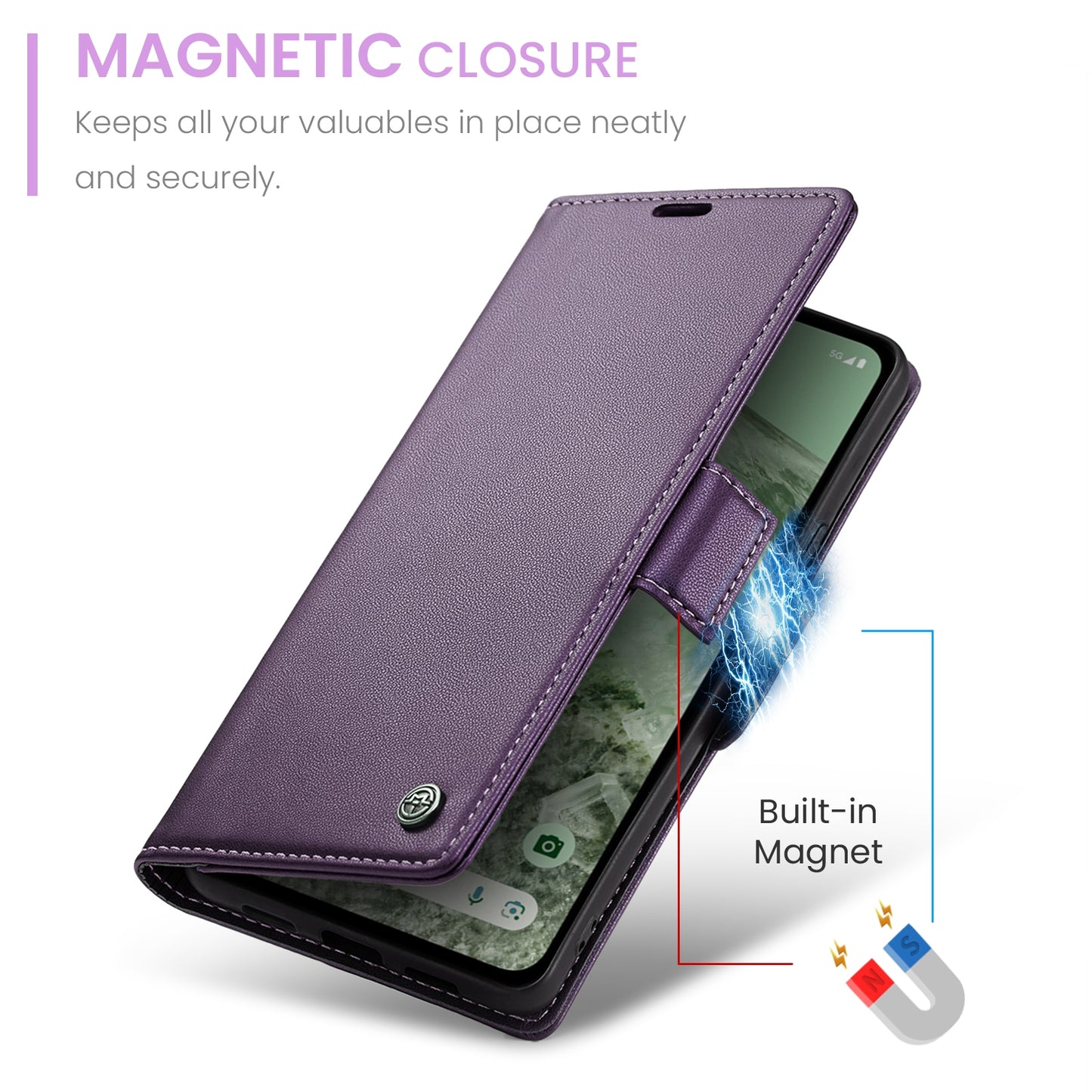 Google Pixel 8a Leather Case - RFID Anti-theft Litchi Texture with Butterfly Buckle, Card Slot & Stand