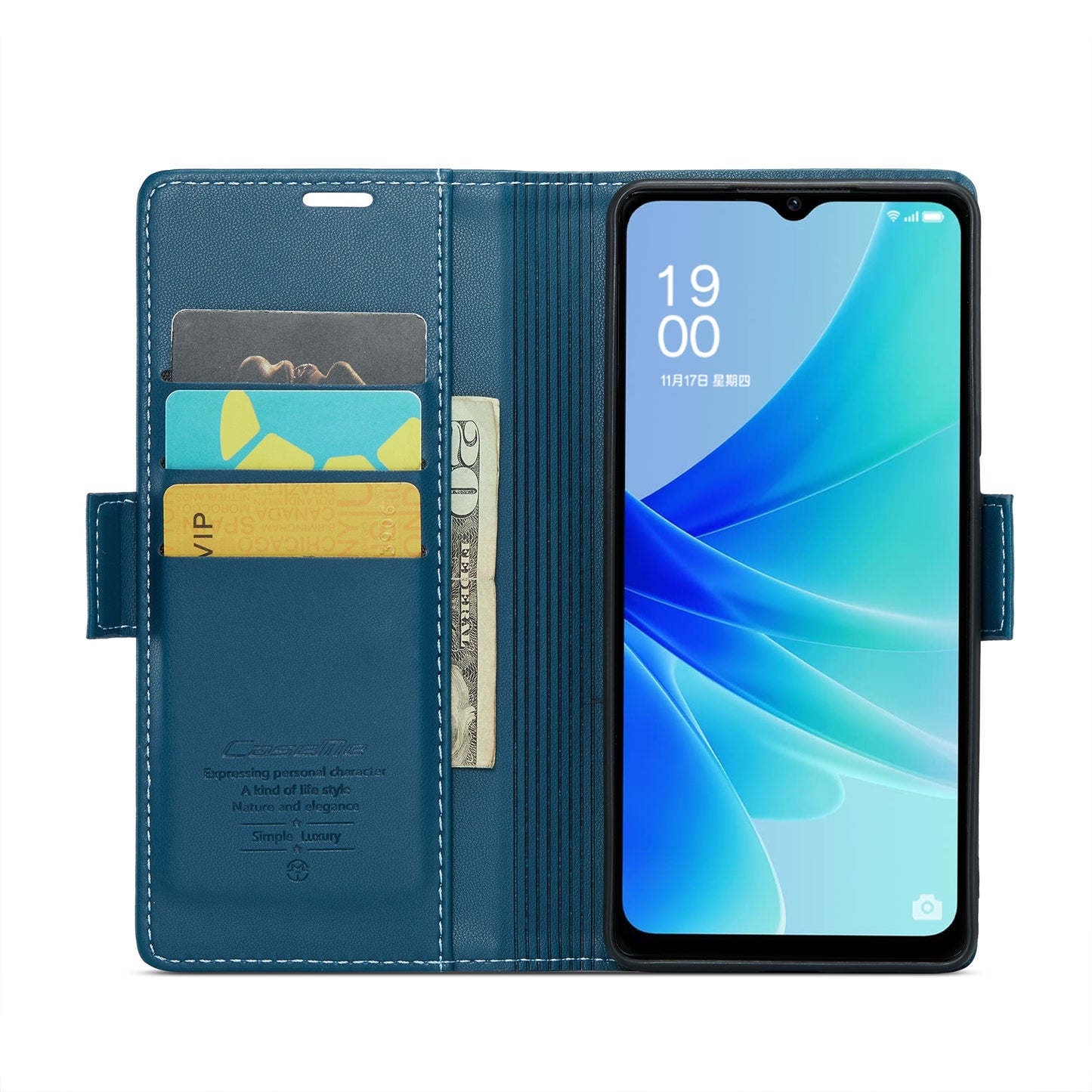 OPPO A57/A57s 4G Leather Case - RFID Anti-theft, Butterfly Buckle, Litchi Texture, Card Slot & Stand