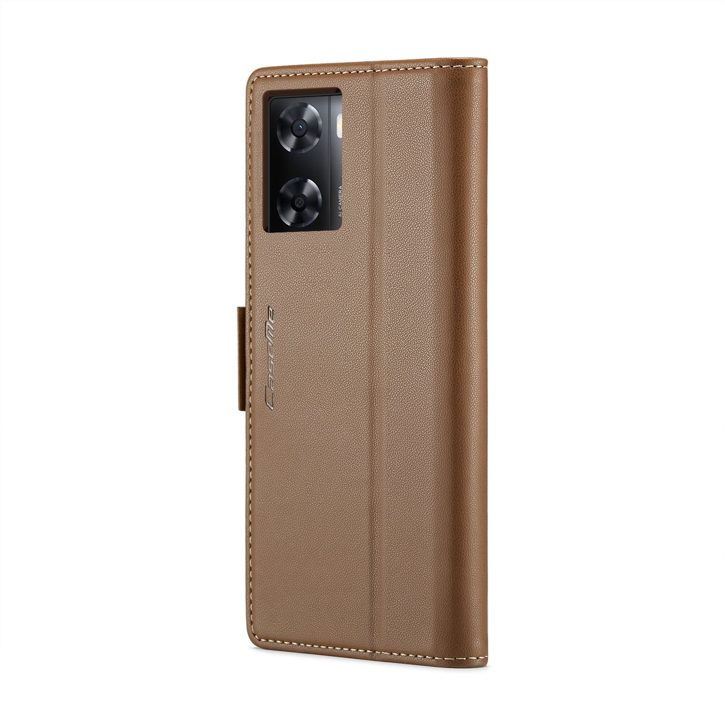 OPPO A77s Leather Case - RFID Anti-theft, Butterfly Buckle, Litchi Texture, Card Slot & Stand