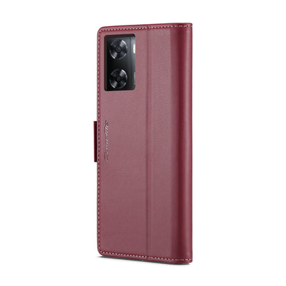 OPPO A77s Leather Case - RFID Anti-theft, Butterfly Buckle, Litchi Texture, Card Slot & Stand