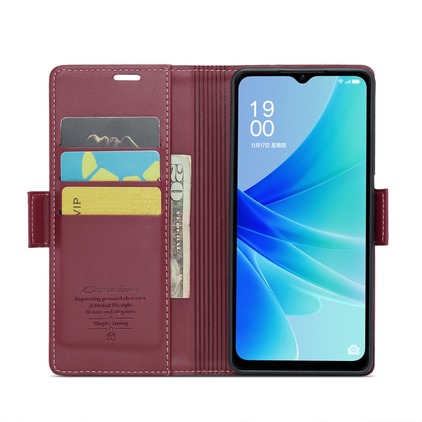 OPPO A77s Leather Case - RFID Anti-theft, Butterfly Buckle, Litchi Texture, Card Slot & Stand