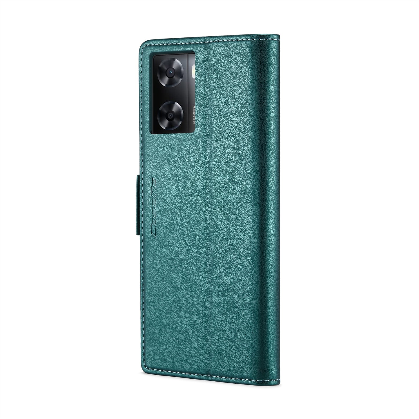 OPPO A77s Leather Case - RFID Anti-theft, Butterfly Buckle, Litchi Texture, Card Slot & Stand