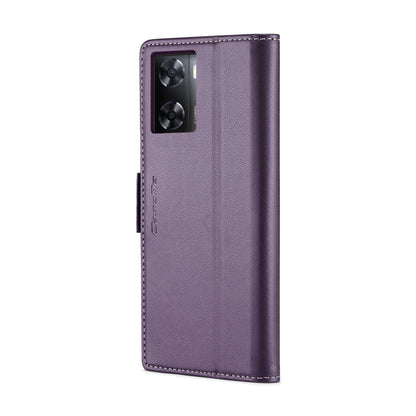 OPPO A77s Leather Case - RFID Anti-theft, Butterfly Buckle, Litchi Texture, Card Slot & Stand