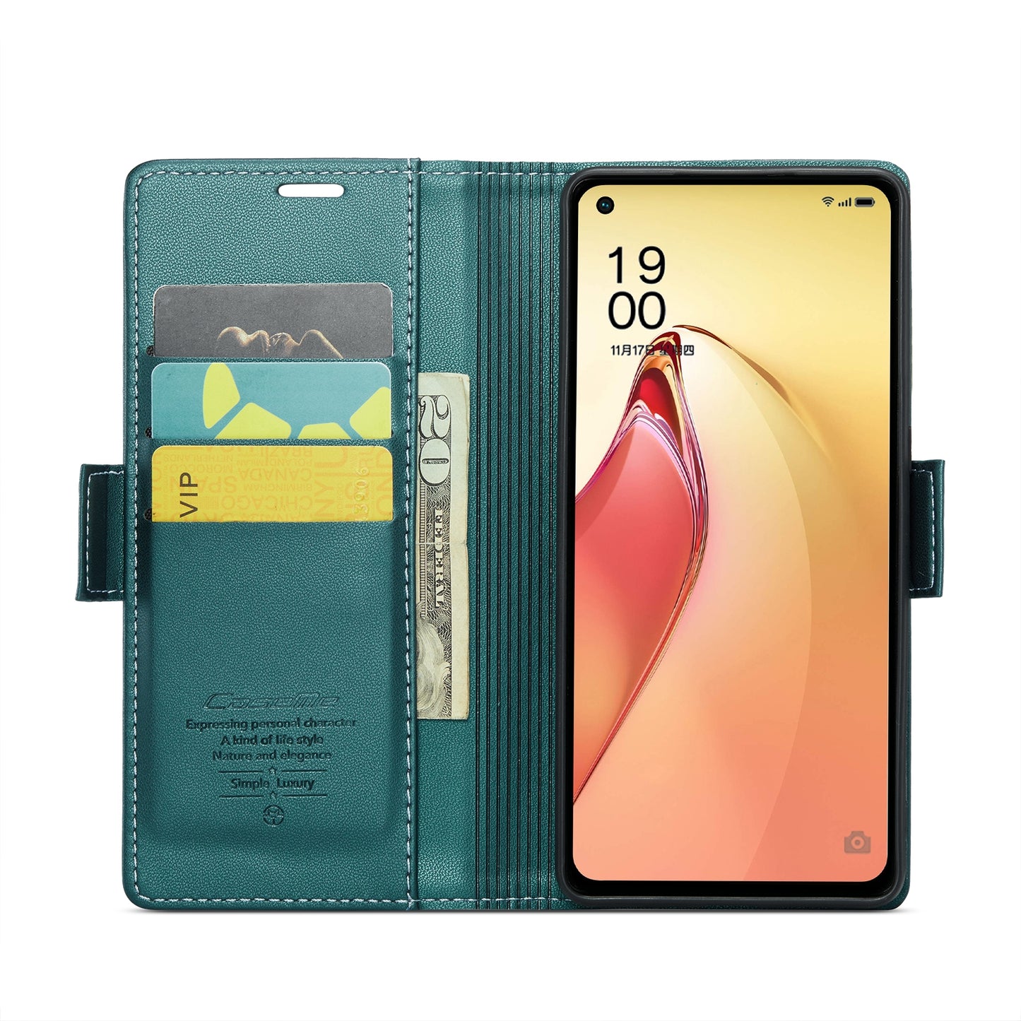 OPPO Reno8 Pro 5G Leather Case - RFID Anti-theft, Butterfly Buckle, Litchi Texture, Card Slot & Stand