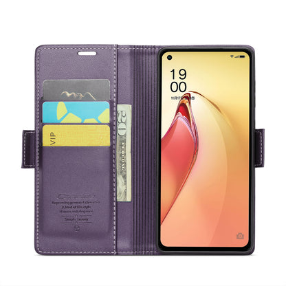 OPPO Reno8 Pro 5G Leather Case - RFID Anti-theft, Butterfly Buckle, Litchi Texture, Card Slot & Stand