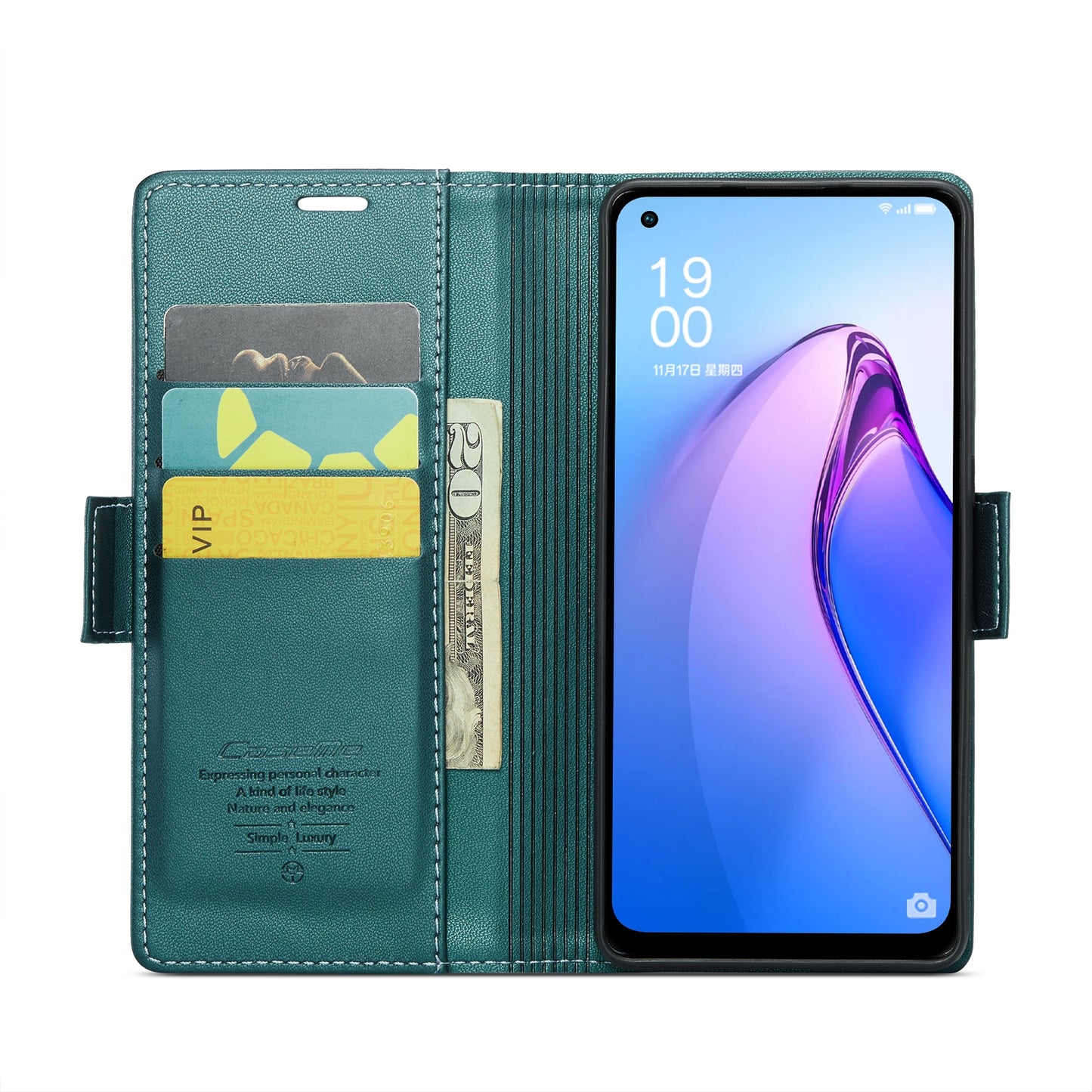 OPPO Reno8 Lite Leather Case - RFID Anti-theft, Butterfly Buckle, Litchi Texture, Card Slot & Stand