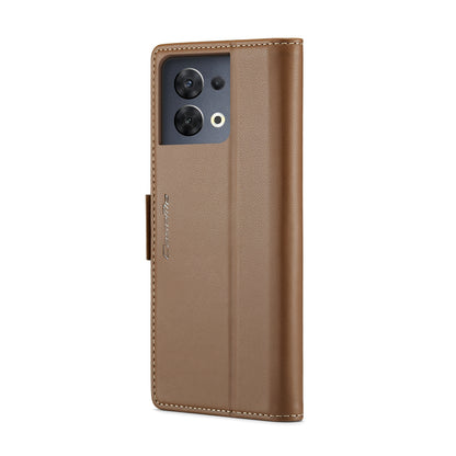 OPPO Reno8 5G Leather Case - RFID Anti-theft, Butterfly Buckle, Litchi Texture, Card Slot & Stand