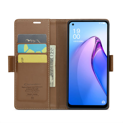 OPPO Reno8 5G Leather Case - RFID Anti-theft, Butterfly Buckle, Litchi Texture, Card Slot & Stand