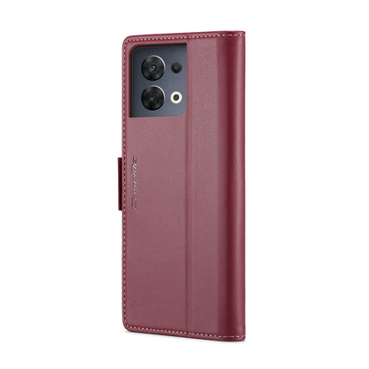 OPPO Reno8 5G Leather Case - RFID Anti-theft, Butterfly Buckle, Litchi Texture, Card Slot & Stand