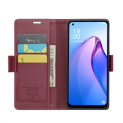 OPPO Reno8 5G Leather Case - RFID Anti-theft, Butterfly Buckle, Litchi Texture, Card Slot & Stand