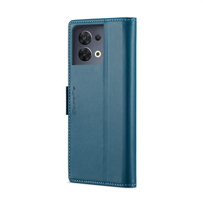 OPPO Reno8 5G Leather Case - RFID Anti-theft, Butterfly Buckle, Litchi Texture, Card Slot & Stand