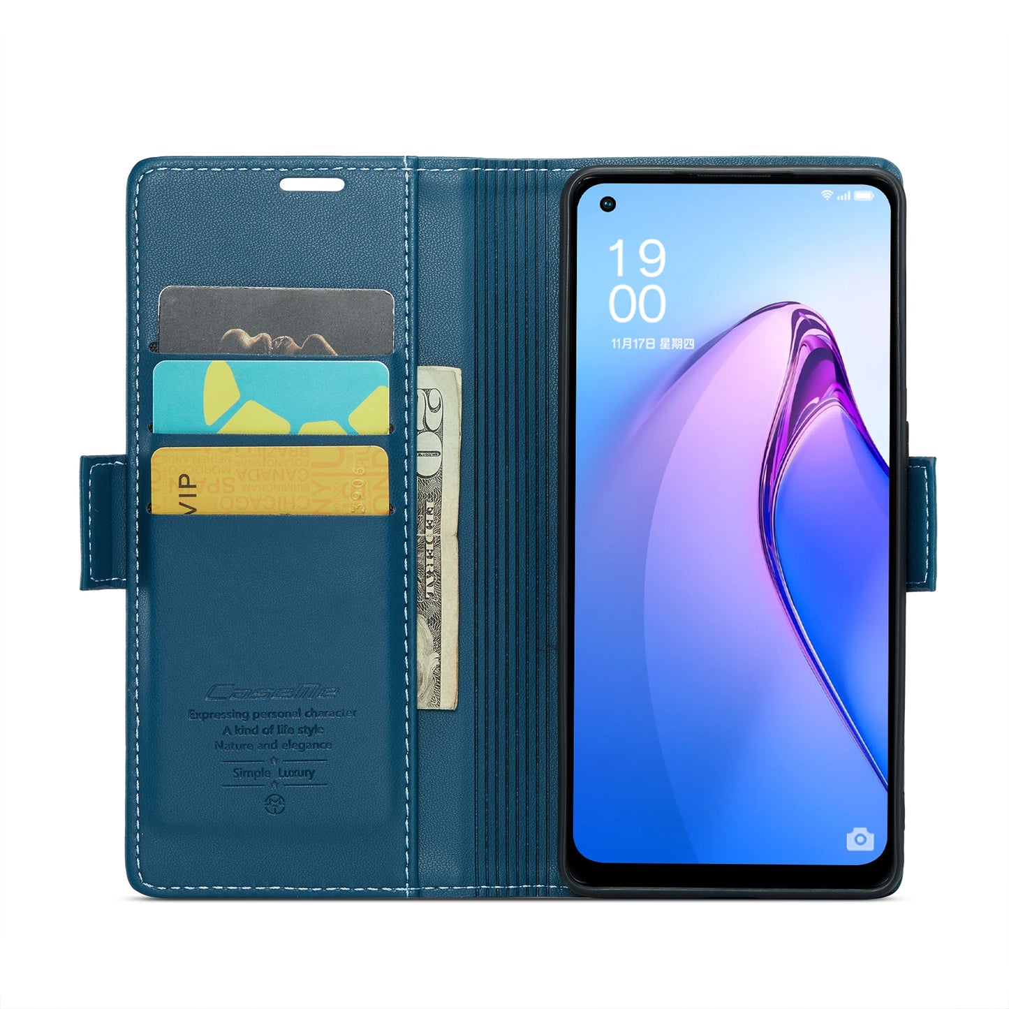 OPPO Reno8 5G Leather Case - RFID Anti-theft, Butterfly Buckle, Litchi Texture, Card Slot & Stand