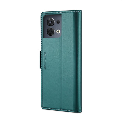 OPPO Reno8 5G Leather Case - RFID Anti-theft, Butterfly Buckle, Litchi Texture, Card Slot & Stand