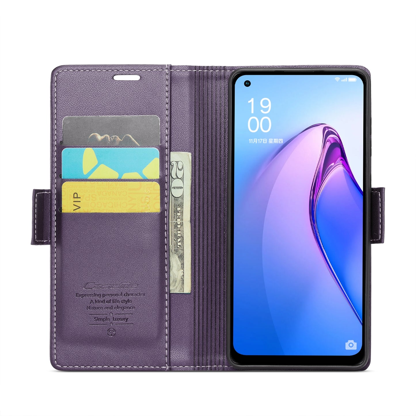 OPPO Reno8 5G Leather Case - RFID Anti-theft, Butterfly Buckle, Litchi Texture, Card Slot & Stand