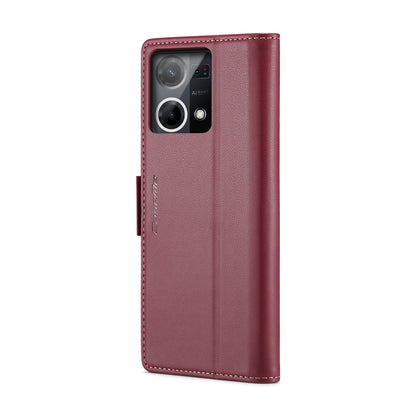 OPPO Reno7 4G / F21 Pro 4G / Reno8 4G Leather Case - RFID Anti-theft, Butterfly Buckle, Litchi Texture, Card Slot & Stand