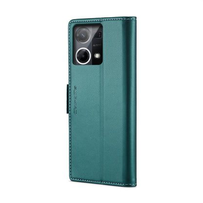 OPPO Reno7 4G / F21 Pro 4G / Reno8 4G Leather Case - RFID Anti-theft, Butterfly Buckle, Litchi Texture, Card Slot & Stand