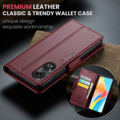 OPPO A78 4G Leather Case - RFID Anti-theft, Butterfly Buckle, Litchi Texture, Card Slot & Stand