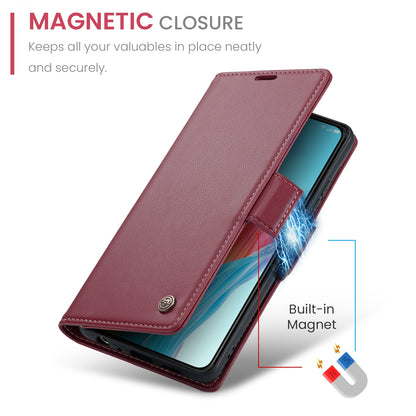 OPPO A78 4G Leather Case - RFID Anti-theft, Butterfly Buckle, Litchi Texture, Card Slot & Stand